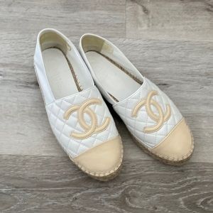 Chanel leather espadrilles sz36 white/beige